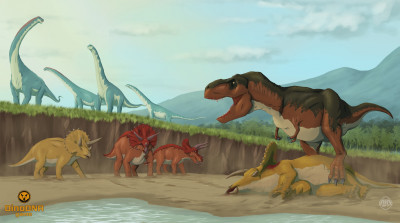 tyrannosaurus, triceratops, alamosaurus